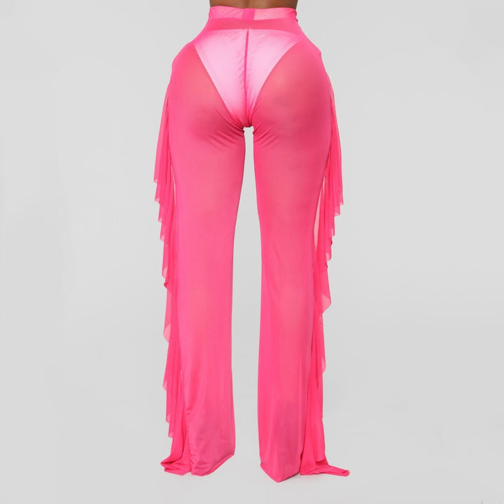 Ruffle Sheer Mesh Wide Leg Pants