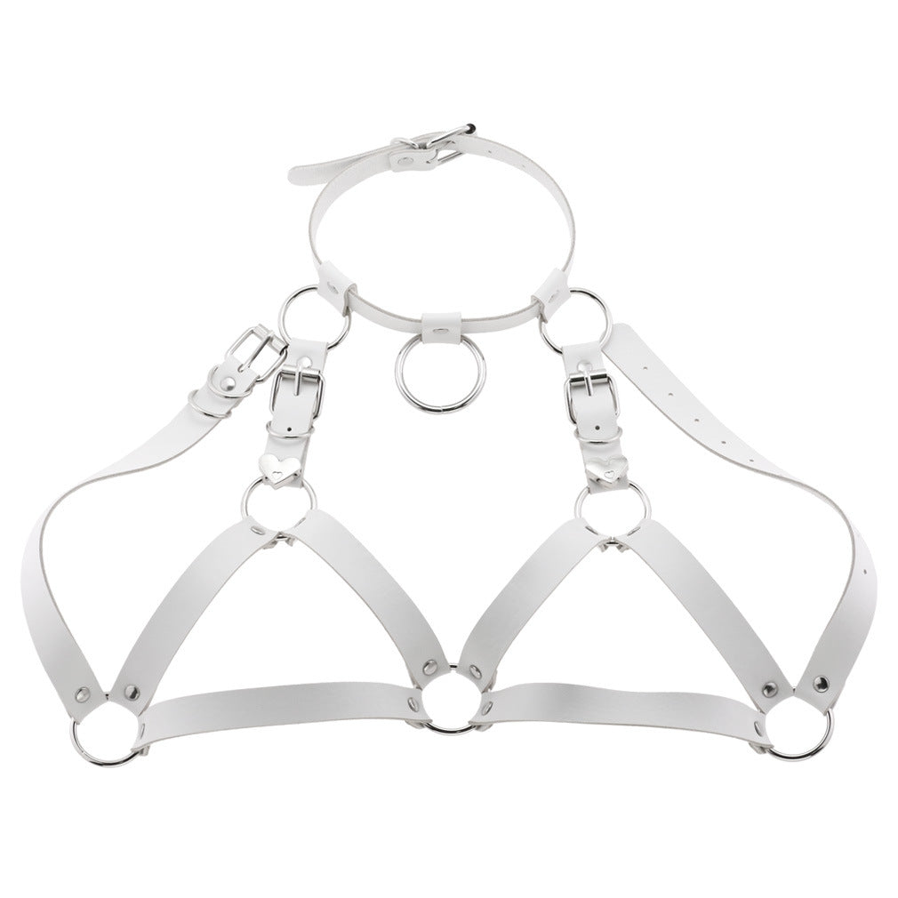 Leather Harness Choker Bondage Belt Set