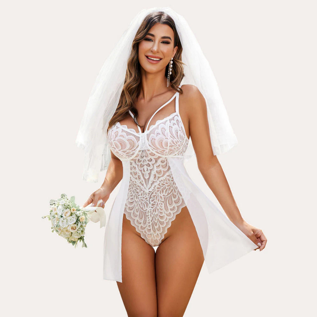 Embroidered Sheer Lace Babydoll Teddy Dress