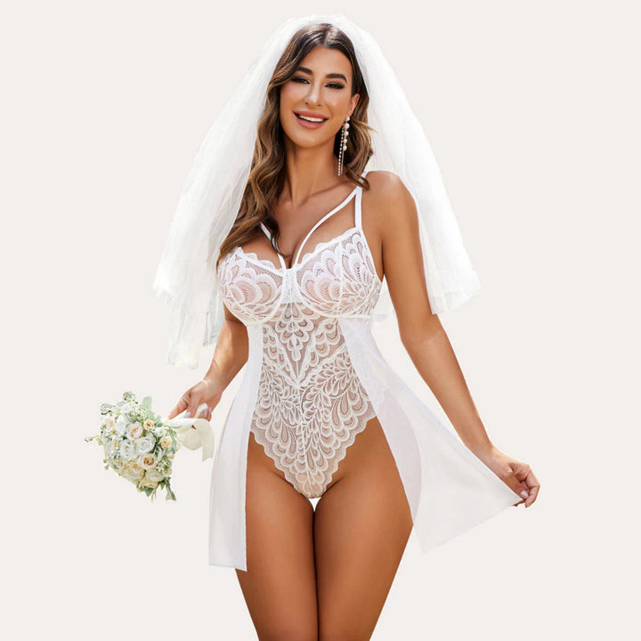 Embroidered Sheer Lace Babydoll Teddy Dress
