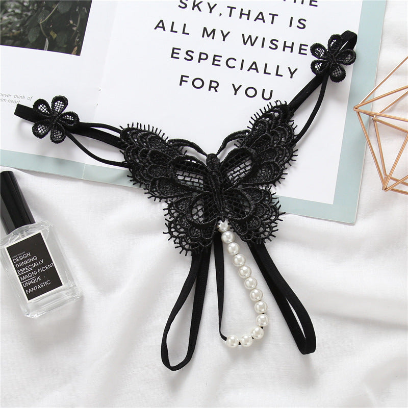 Embroidered Pearl Lace Thong