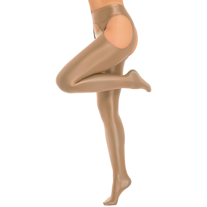 Glossy Open-Crotch Shiny Cutout Pantyhose