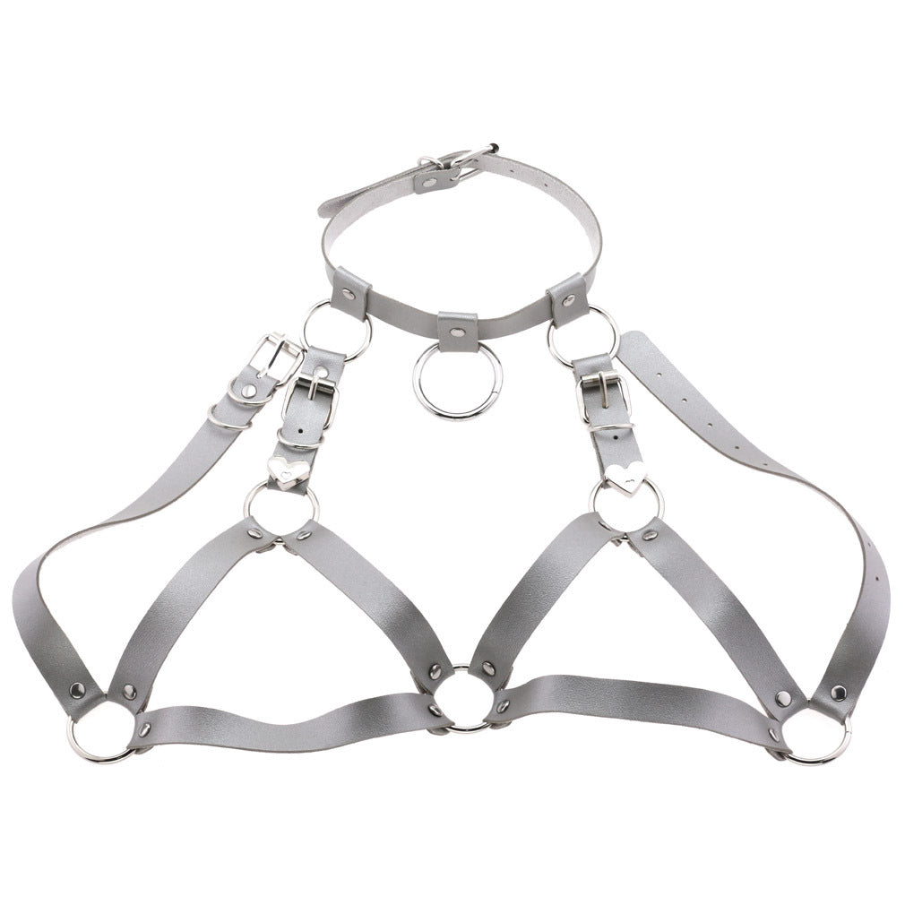 Leather Harness Choker Bondage Belt Set
