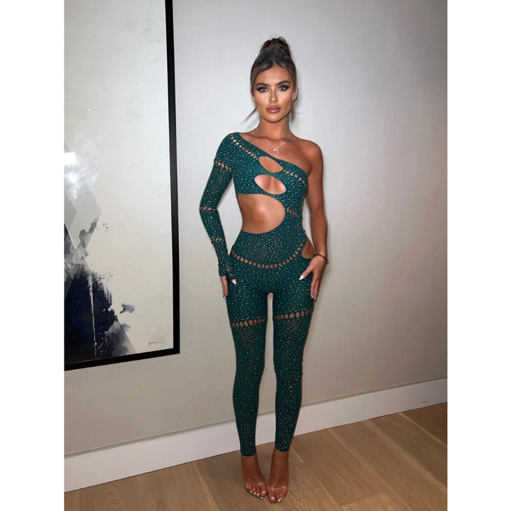 Glitter Cutout Rhinestone Bodystocking