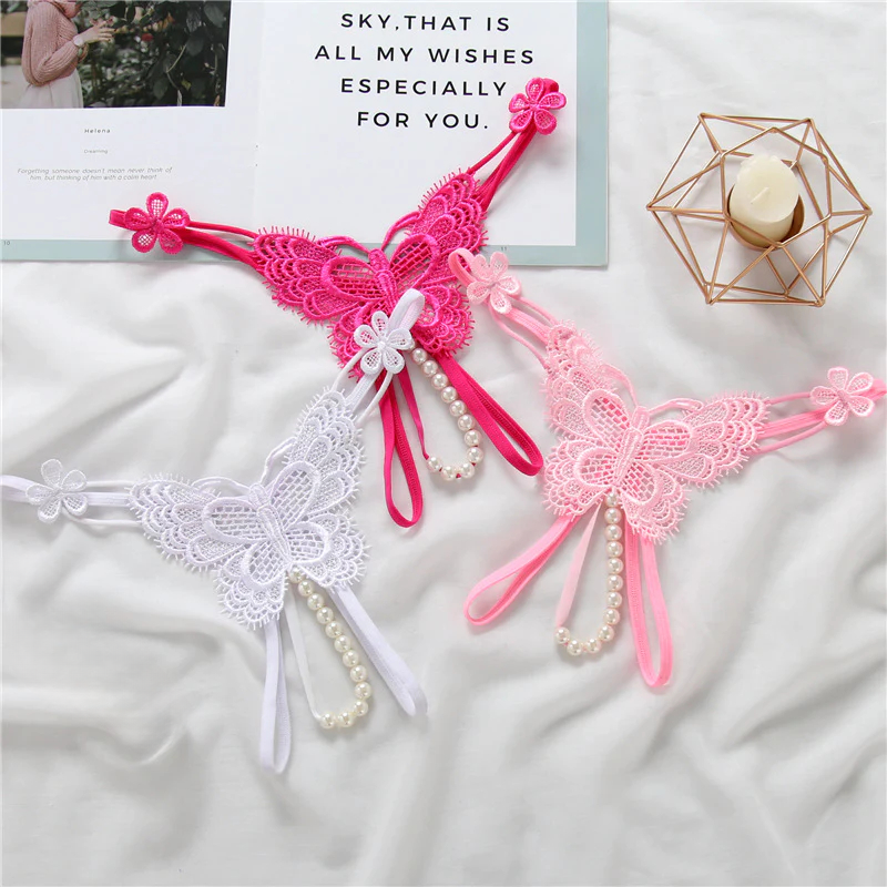 Embroidered Pearl Lace Thong