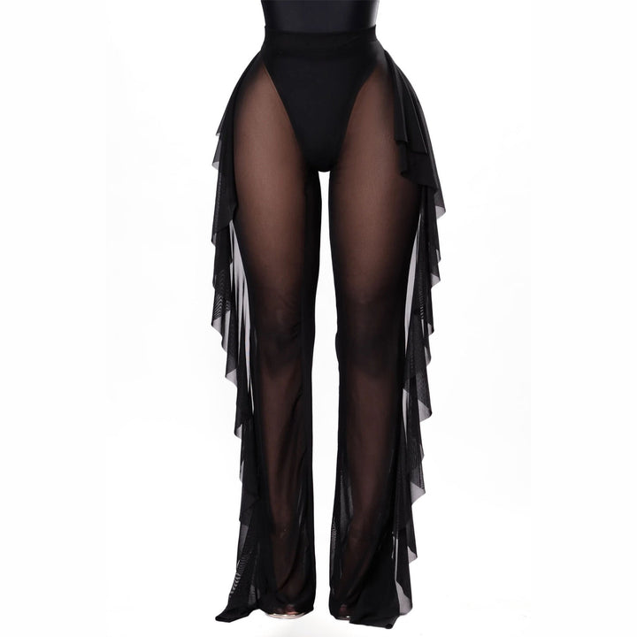 Ruffle Sheer Mesh Wide Leg Pants