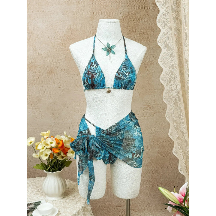 Snakeskin Print 3-Piece Bikini Set