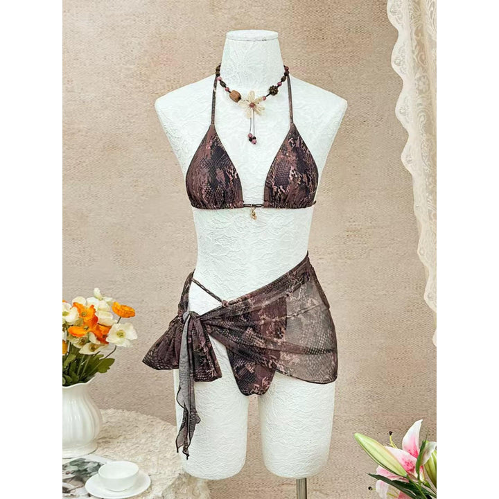Snakeskin Print 3-Piece Bikini Set