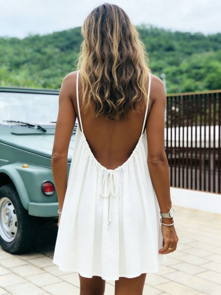 Sunlit Whisper Backless Mini Dress