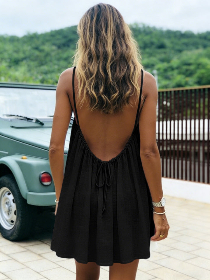 Sunlit Whisper Backless Mini Dress