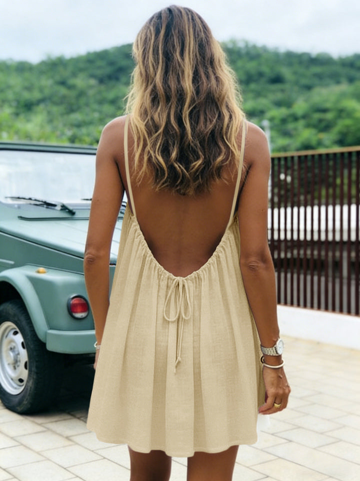 Sunlit Whisper Backless Mini Dress