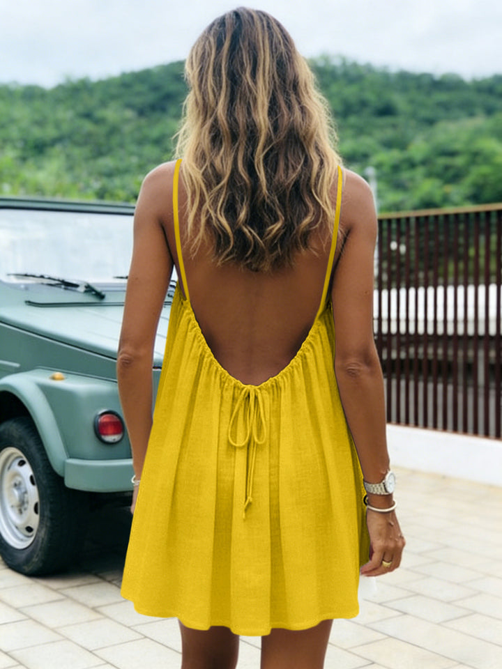 Sunlit Whisper Backless Mini Dress