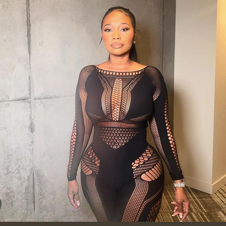 Seamless Sculpting Fishnet Hollow Out Jumpsuit