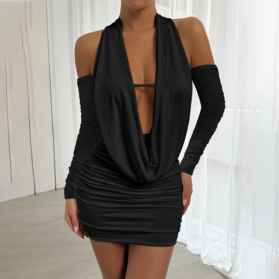 Midnight Halter Deep V Backless Mini Dress