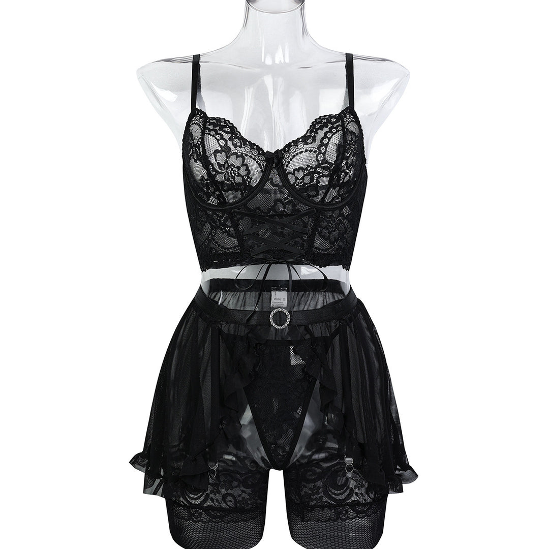 Noir Ribbon Lace Lingerie Set