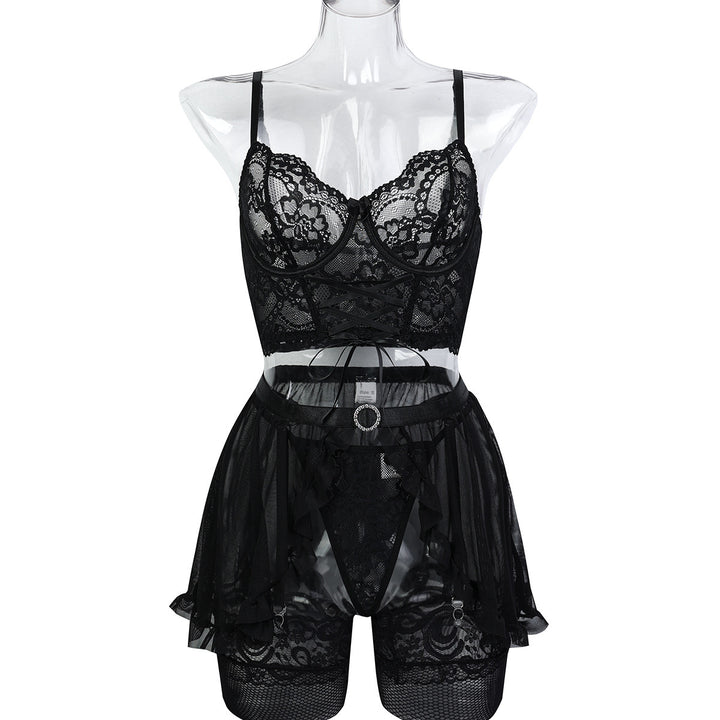 Noir Ribbon Lace Lingerie Set