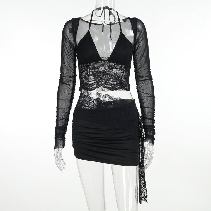 Lace Mesh Two Piece Skirt Set