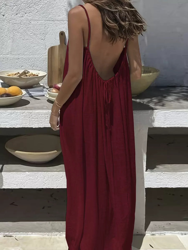 Backless Silk Touch Loose Maxi Lounge Dress