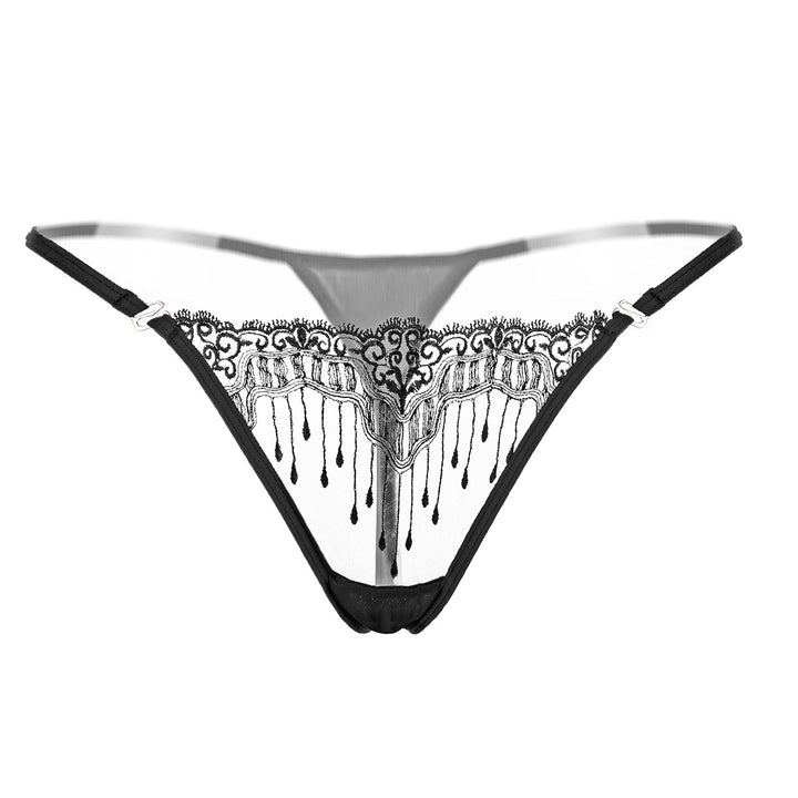 Sheer Embroidered Mesh Thong