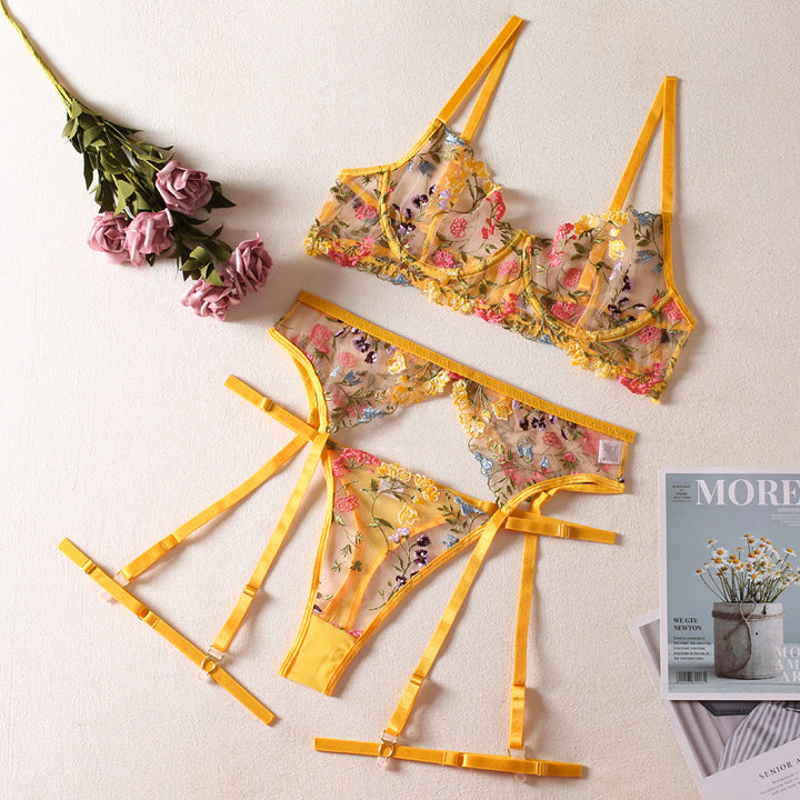 Wildflower Embroidered Garter Set