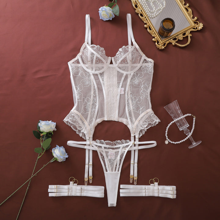 Sheer Lace Corset Teddy Lingerie Set