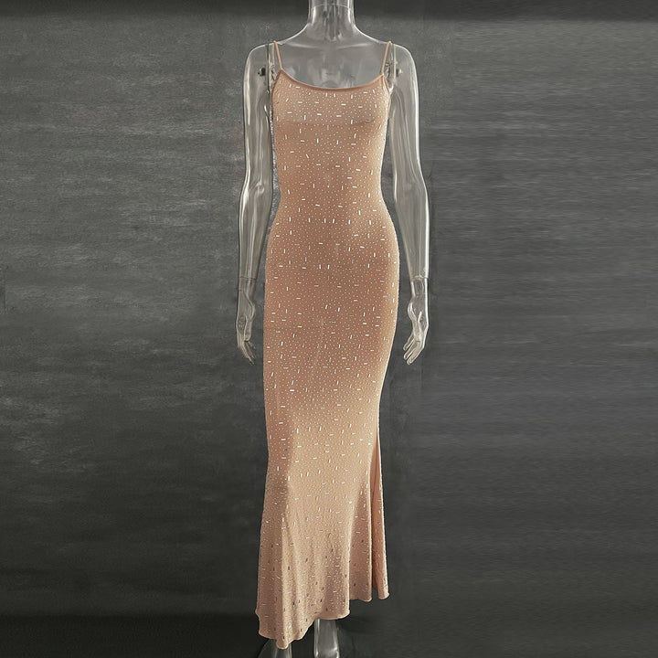 Rhinestone Sheer Mesh Maxi Dress