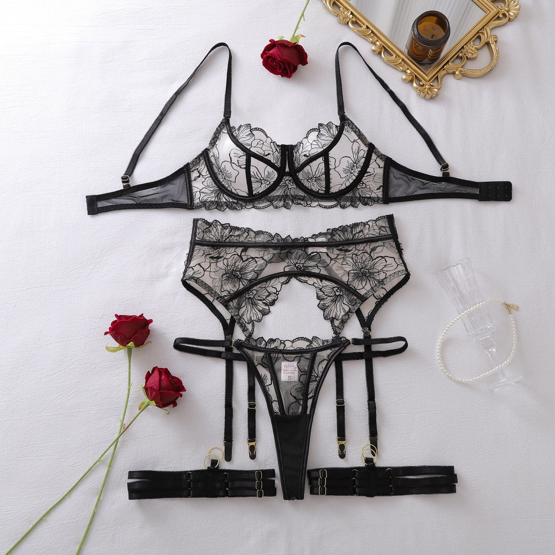 French Lace Underwire Garter Lingerie Set