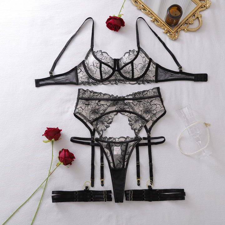 French Lace Underwire Garter Lingerie Set