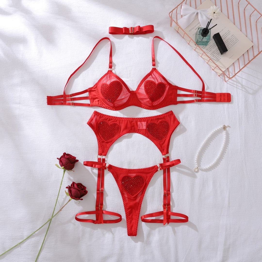 Heart Accent Mesh Sculpting Lingerie Set