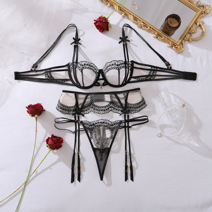Embroidered Bow Lace Intimates Set
