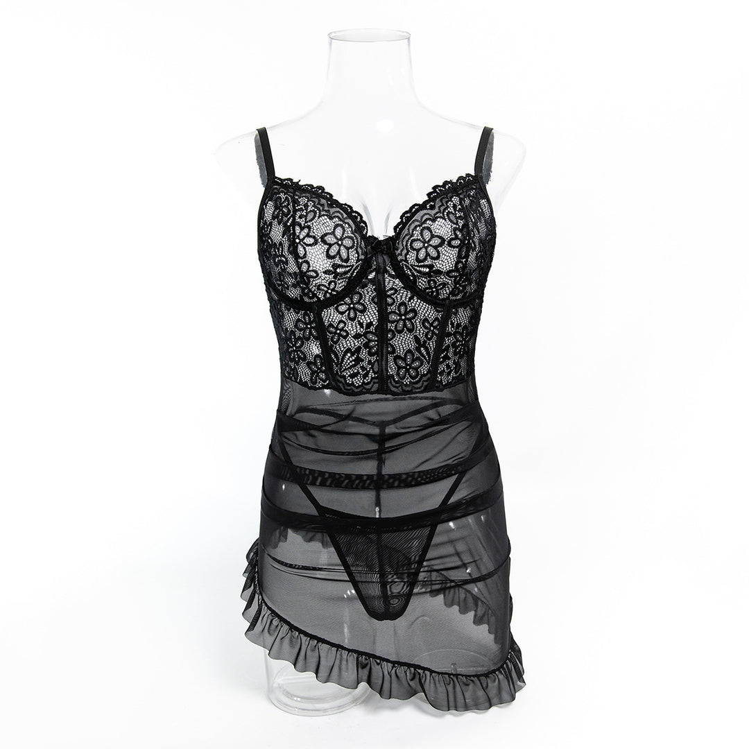 Lace Underwire Mesh Babydoll Dress
