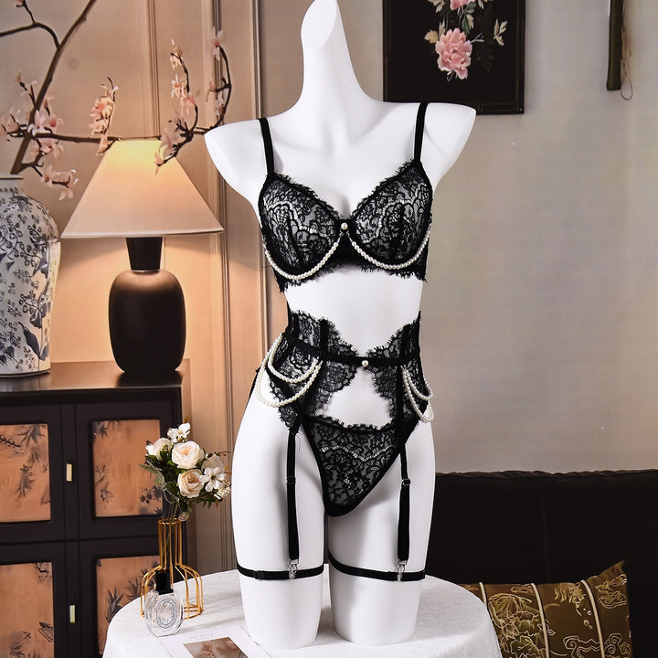 Pearl Lace Boned Corset Lingerie Set