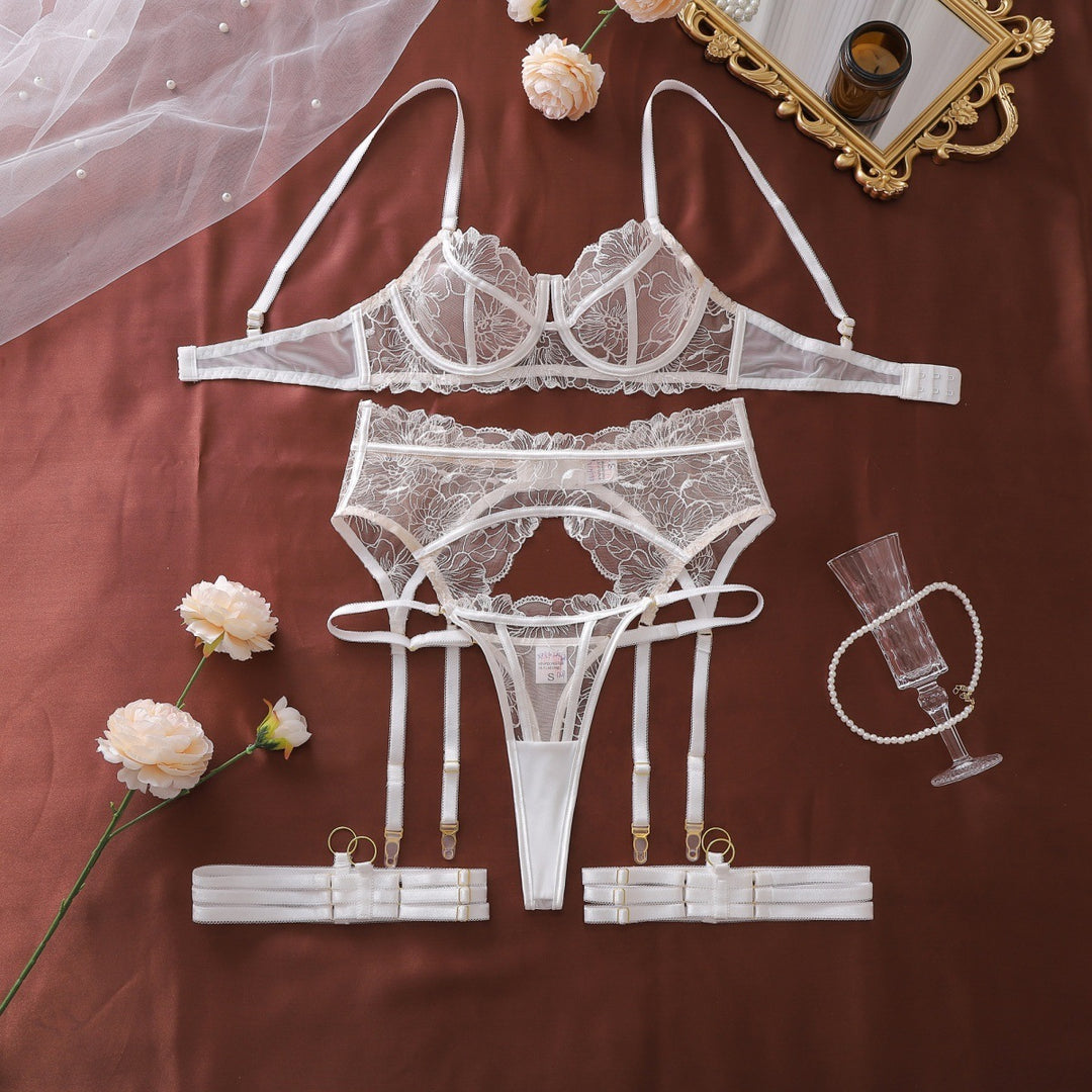 French Lace Underwire Garter Lingerie Set
