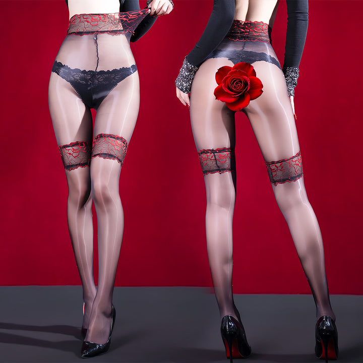 Glossy Lace Stay Up Effect Pantyhose