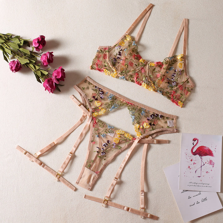 Wildflower Embroidered Garter Set