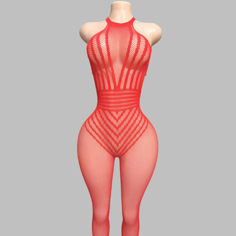 Seductive Halter Backless Mesh Bodystocking