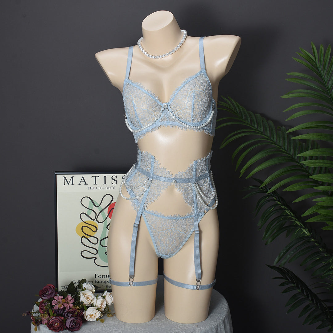 Pearl Lace Boned Corset Lingerie Set