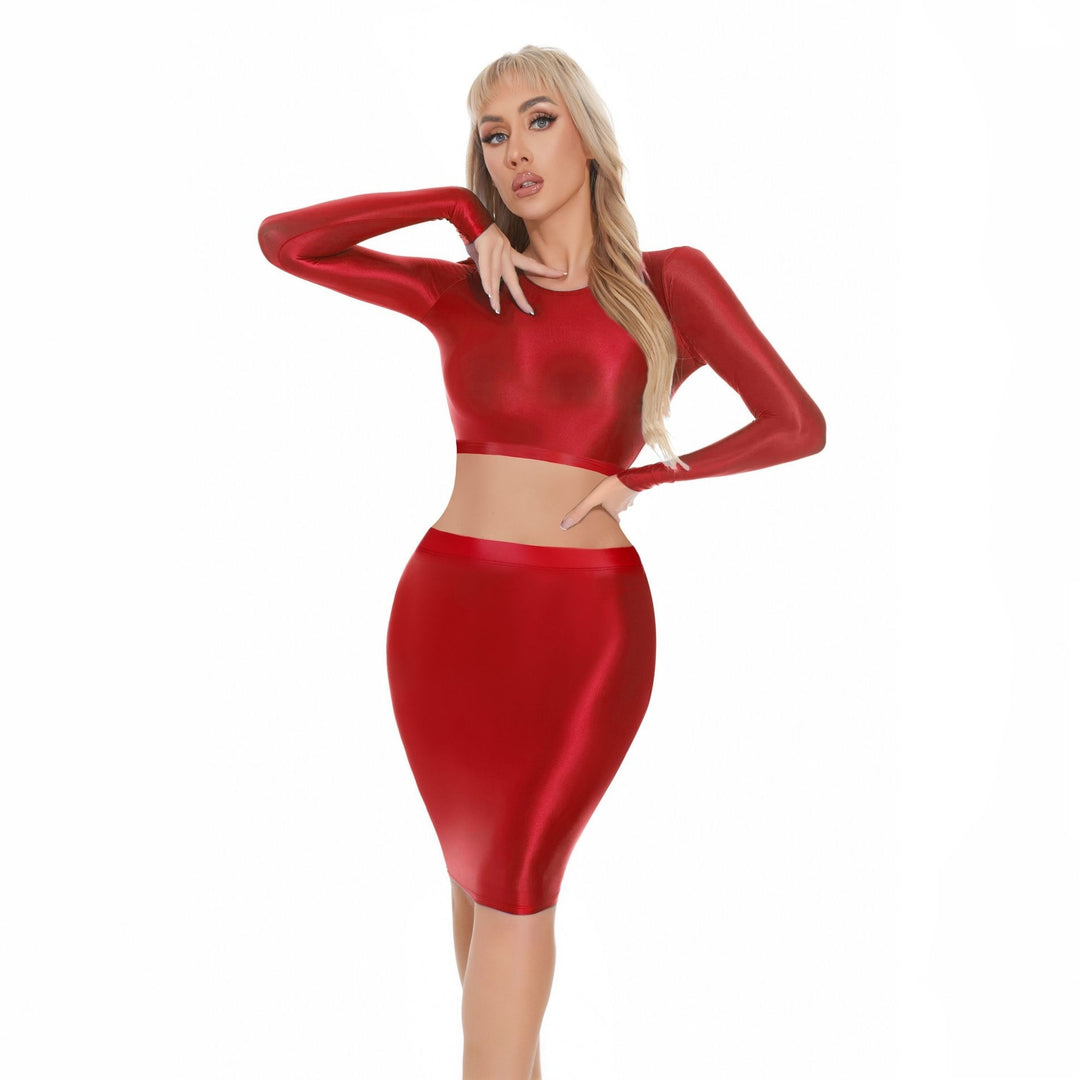 Glossy Crop Top & Pencil Skirt Set