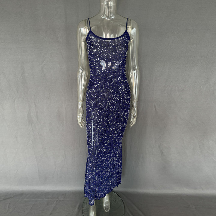 Rhinestone Sheer Mesh Maxi Dress