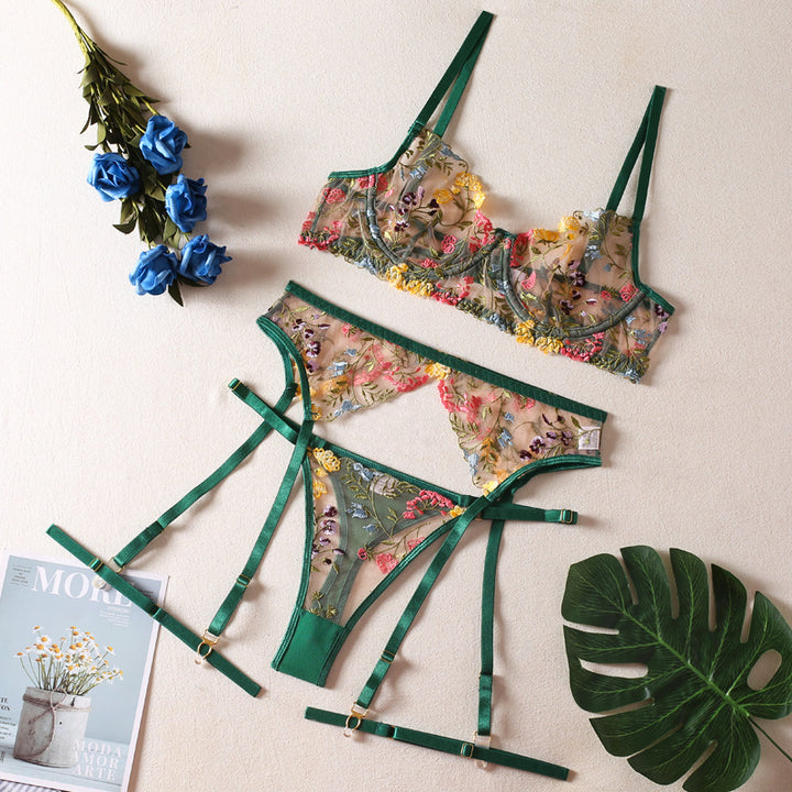 Wildflower Embroidered Garter Set