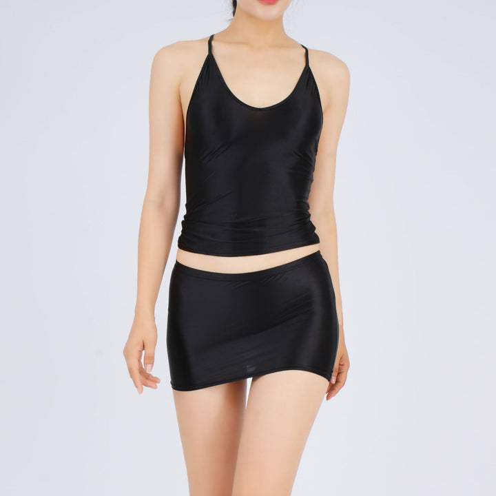 Glossy Stretch Crop Top Skirt Set