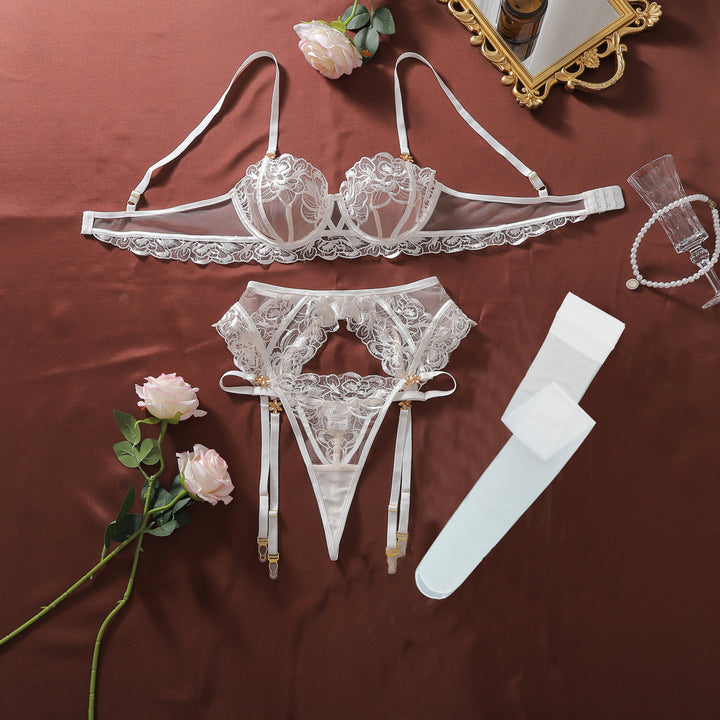 Embroidered Bloom Sheer Lingerie Set
