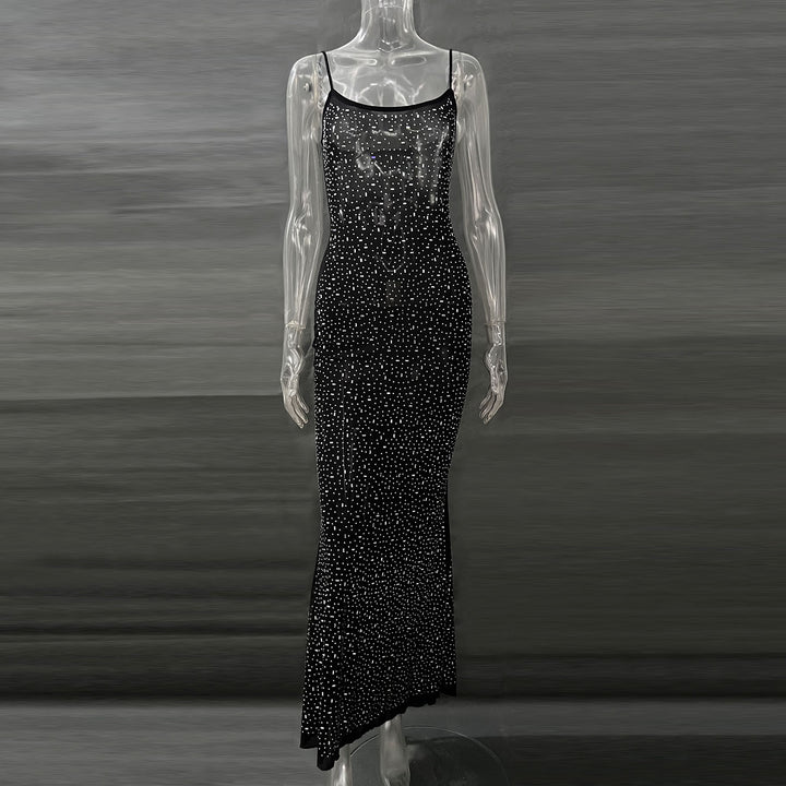 Rhinestone Sheer Mesh Maxi Dress