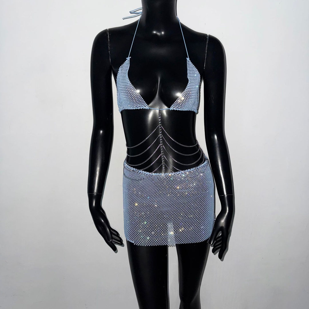 Rhinestone Mini Skirt Set