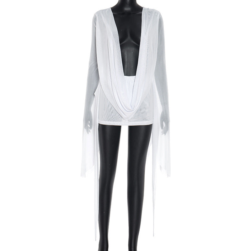 Moonlit Drape Backless Mini Dress