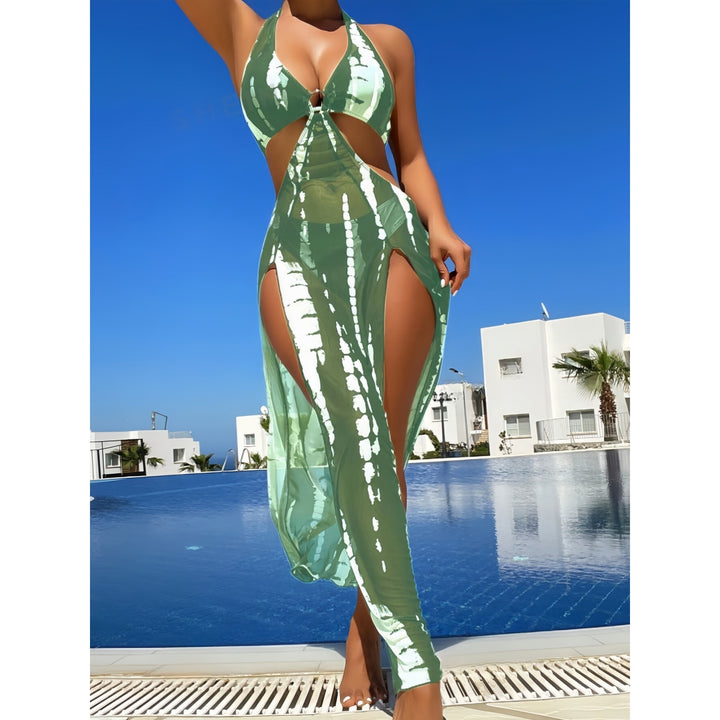 Tie Dye Cutout Maxi Swimsuit & Dress Set