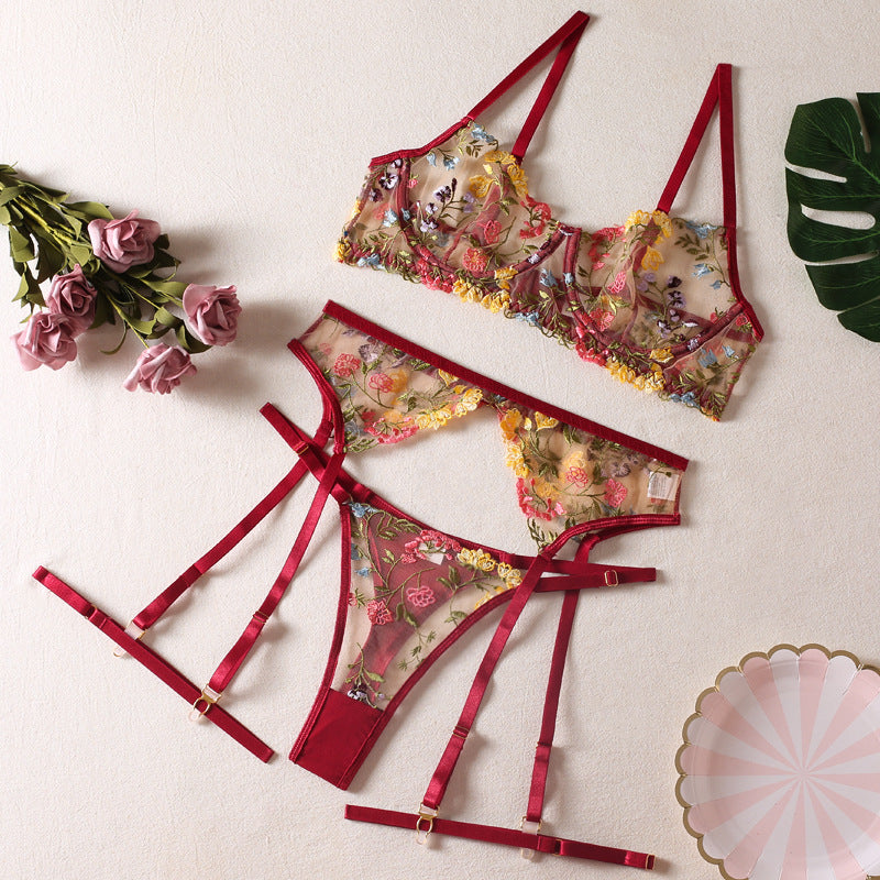 Wildflower Embroidered Garter Set