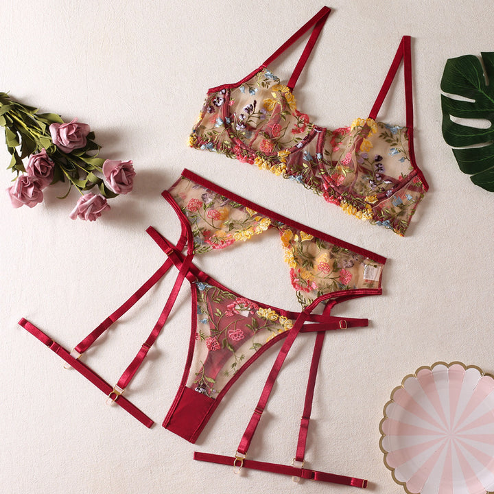 Wildflower Embroidered Garter Set