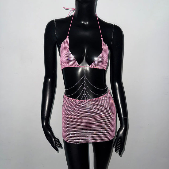 Rhinestone Mini Skirt Set