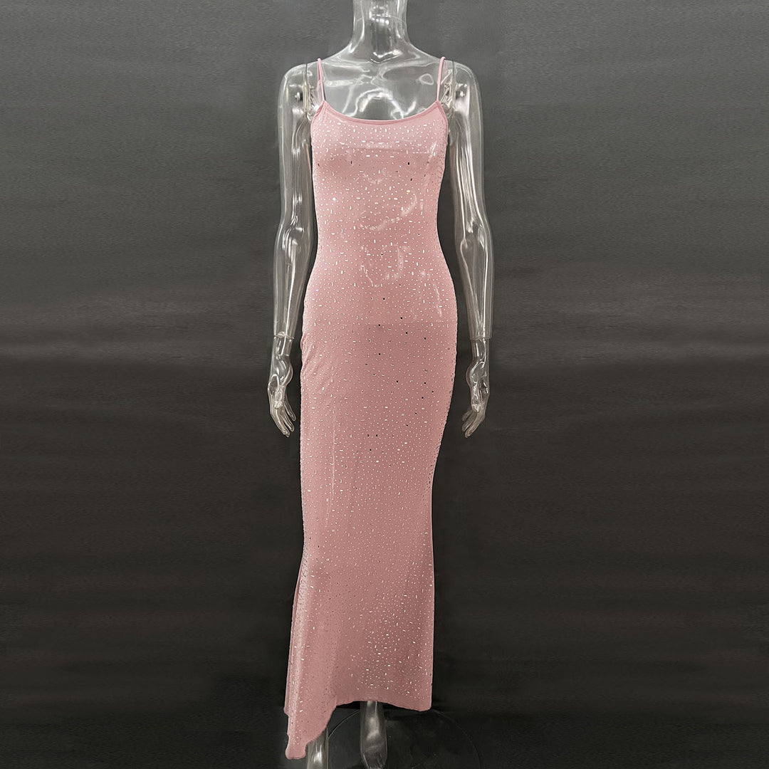 Rhinestone Sheer Mesh Maxi Dress